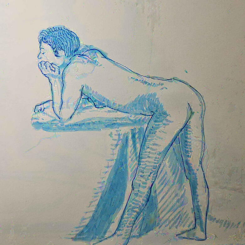 figure drawing session, 2023, ink on paper sketchbook, 5x8"