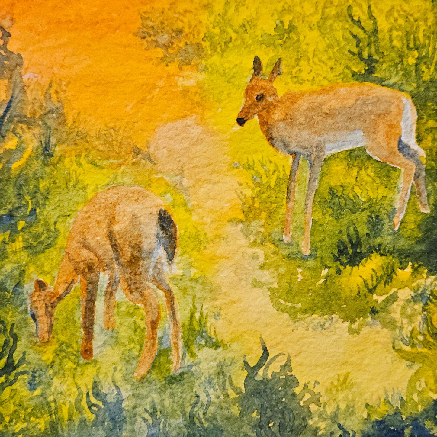 * Evening with Mom, 2025, watercolor on rough watercolor paper, on 8x8" paper for 6x6" matte