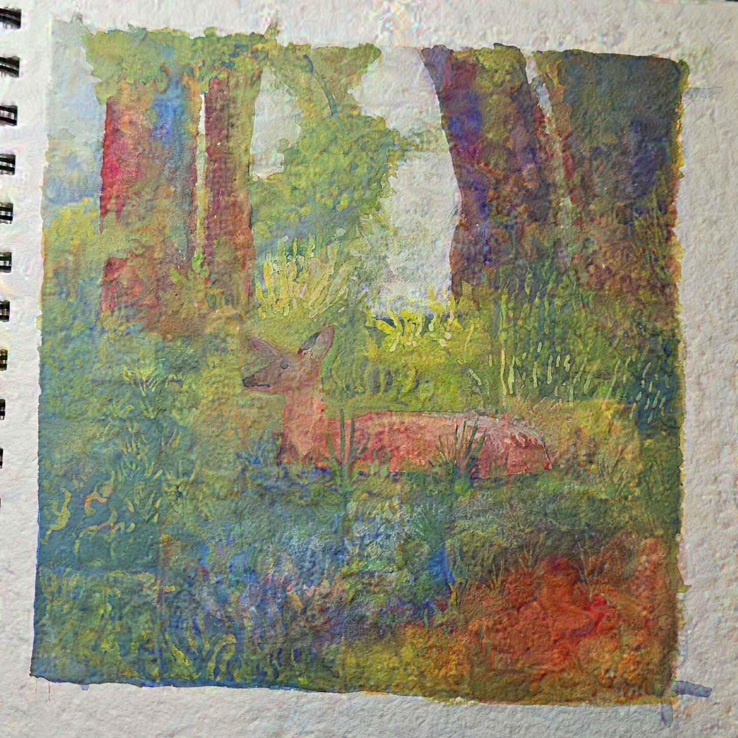 Radient Patience, 2024, gouache on rough watercolor paper, on 8x8" paper for 6x6" matte
