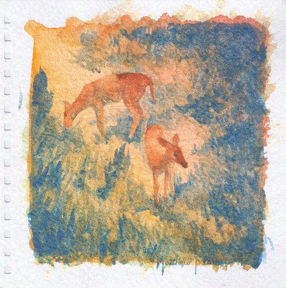 Errands with Mom, 2025-10-16, watercolor on watercolor paper, 8x8"