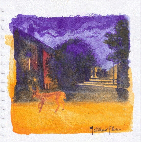 *Night Walk, 2025-11-07, watercolor on watercolor paper, 8x8"