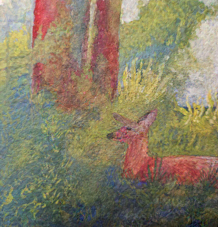 Radiant Patience (Detail 1), 2024, gouache on rough watercolor paper, on 8x8" paper matted to 6x6"