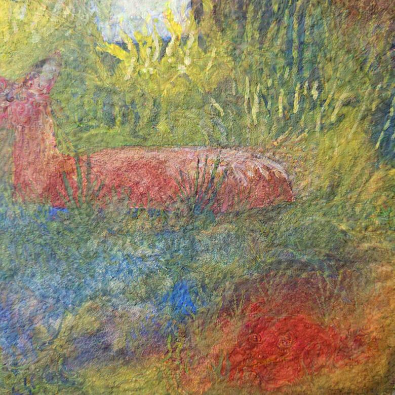 Radiant Patience (Detail 2), 2024, gouache on rough watercolor paper, on 8x8&quot; paper matted to 6x6&quot;